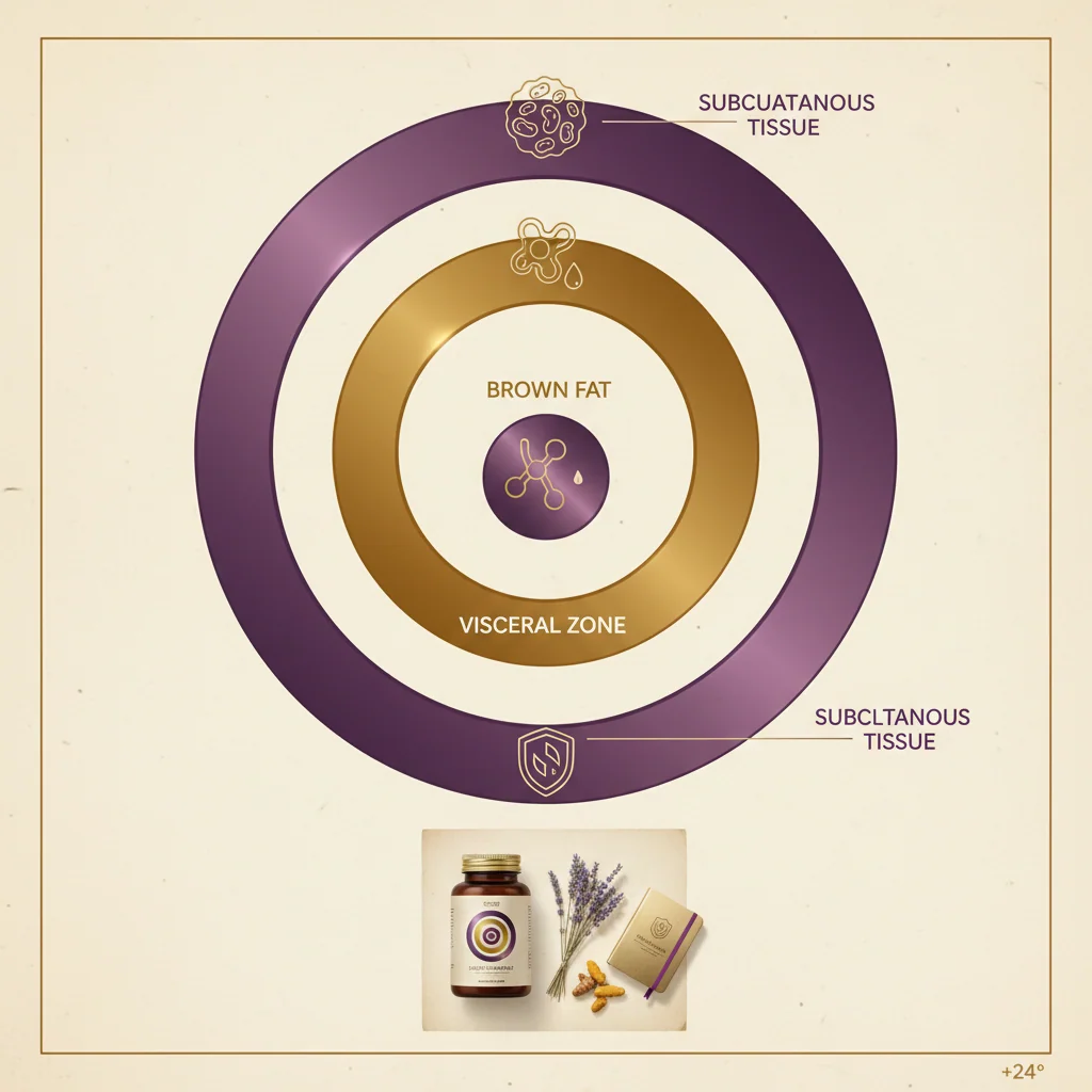 Abstrakte Nährstoff-Infografik in lila und gold - Schichten und Inhaltsstoffe von Wellaray Coffee